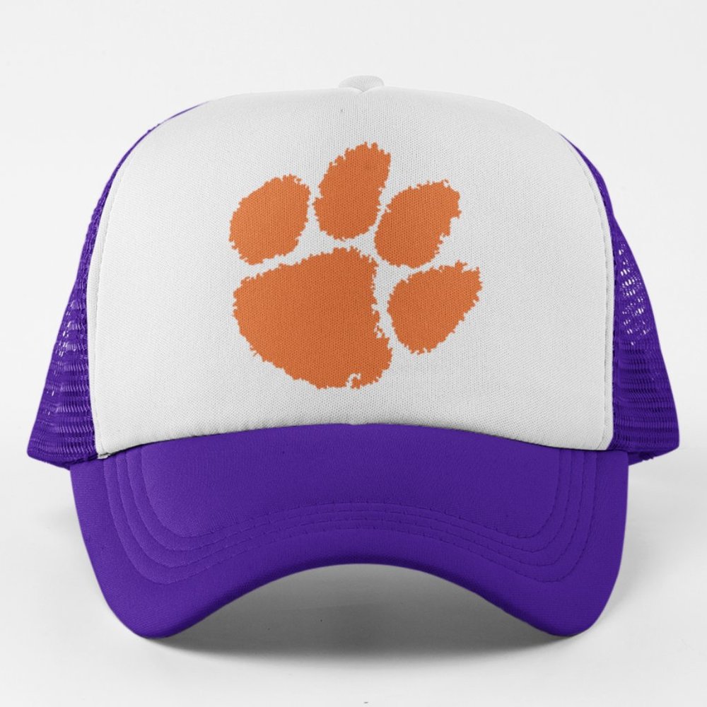 NEW Clemson Tigers Paw Logo Foam Trucker Mesh Snapback Hat 2-TONE: PURPLE WHITE